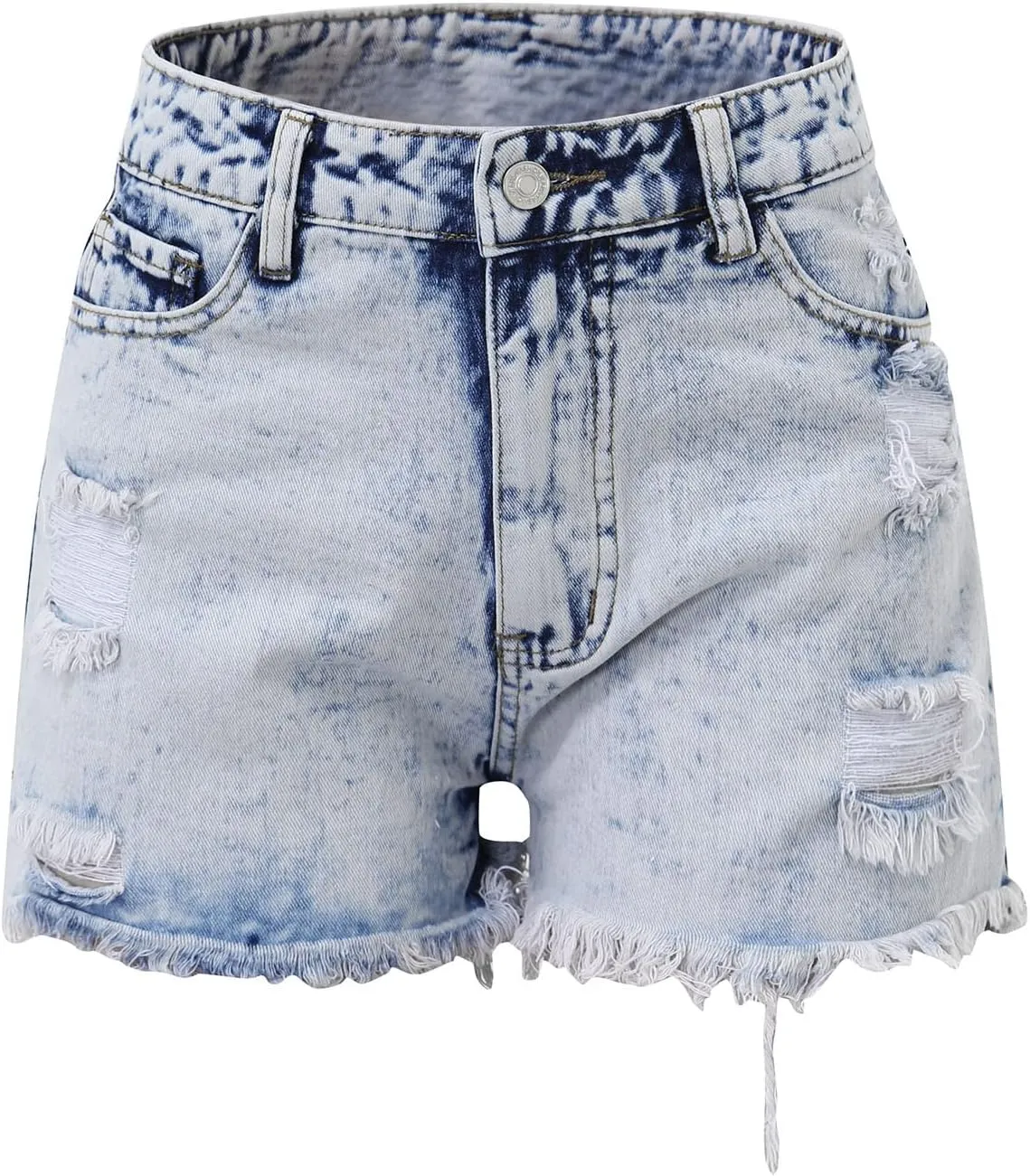 Denim Shorts Women Mid Rise Ripped Stretchy Mom Jeans Shorts Pure Color Casual Raw Hem Slim Shorts