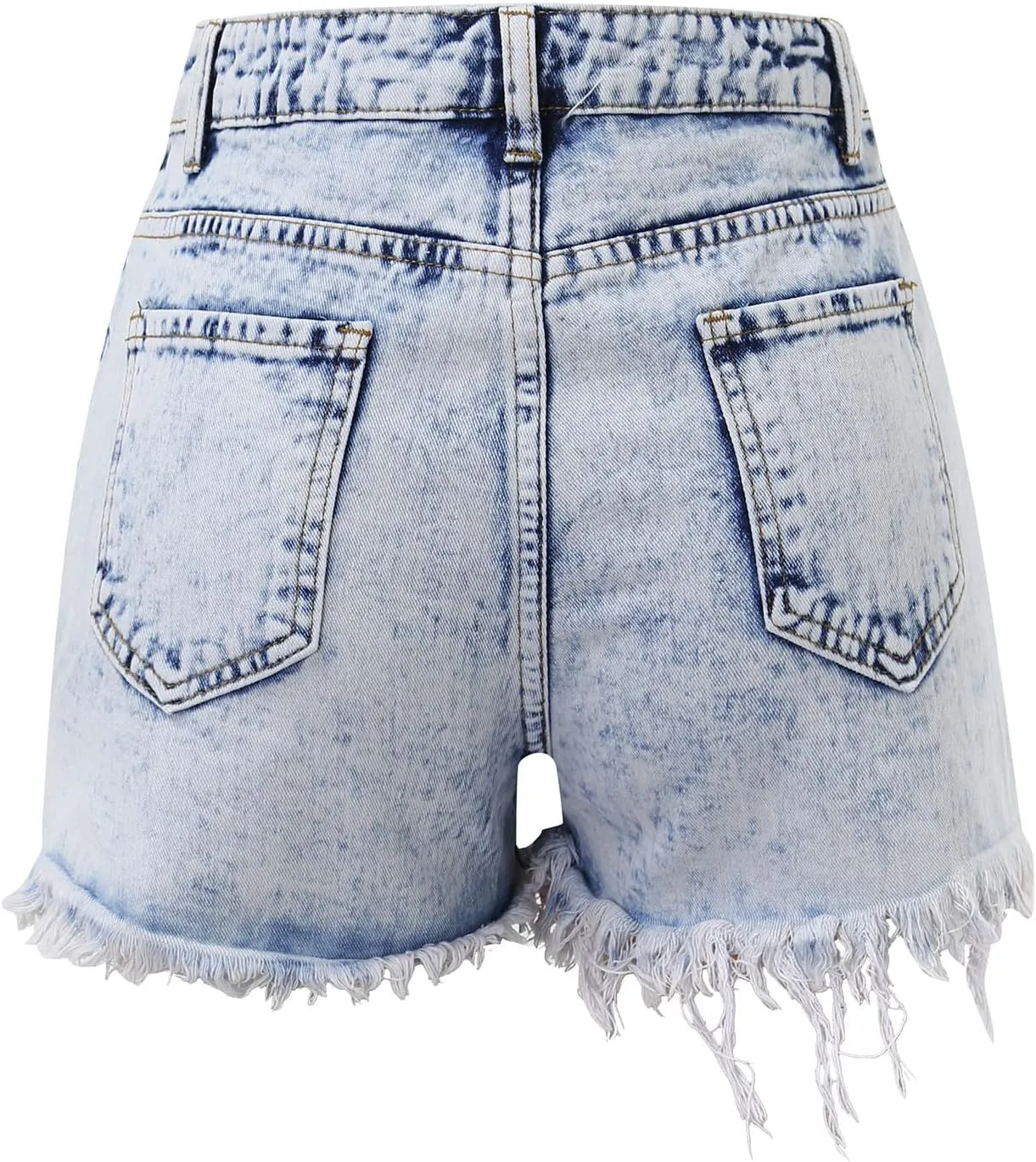 Denim Shorts Women Mid Rise Ripped Stretchy Mom Jeans Shorts Pure Color Casual Raw Hem Slim Shorts