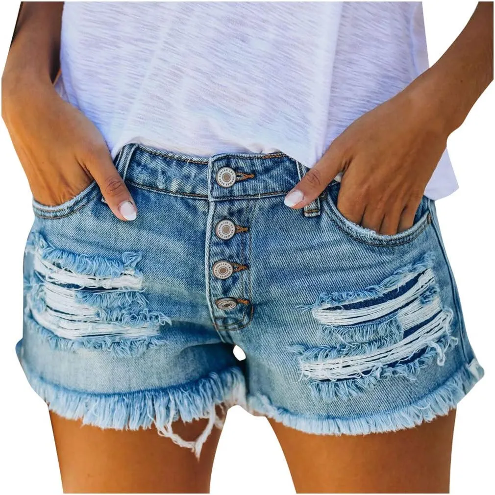 Denim Shorts Women Plus Size High Waisted Fashionable Stretchy Boyfriend Jean Shorts Solid Raw Hem Slim Shorts Summer Shorts for Women 2023