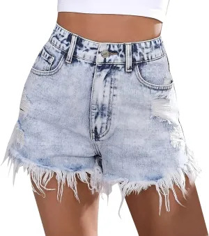 Denim Shorts Women Stretchy High Waisted Solid Cute Vintage Shorts Jeans with Pockets Frayed Hem Hot Short Pants Summer Shorts for Women 2023