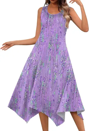 DOPOCQ Womens Summer Dresses Casual Plus Size Sleeveless Crewneck Tank Sundress Hawaiian Trendy Graphic Boho Midi Dresses