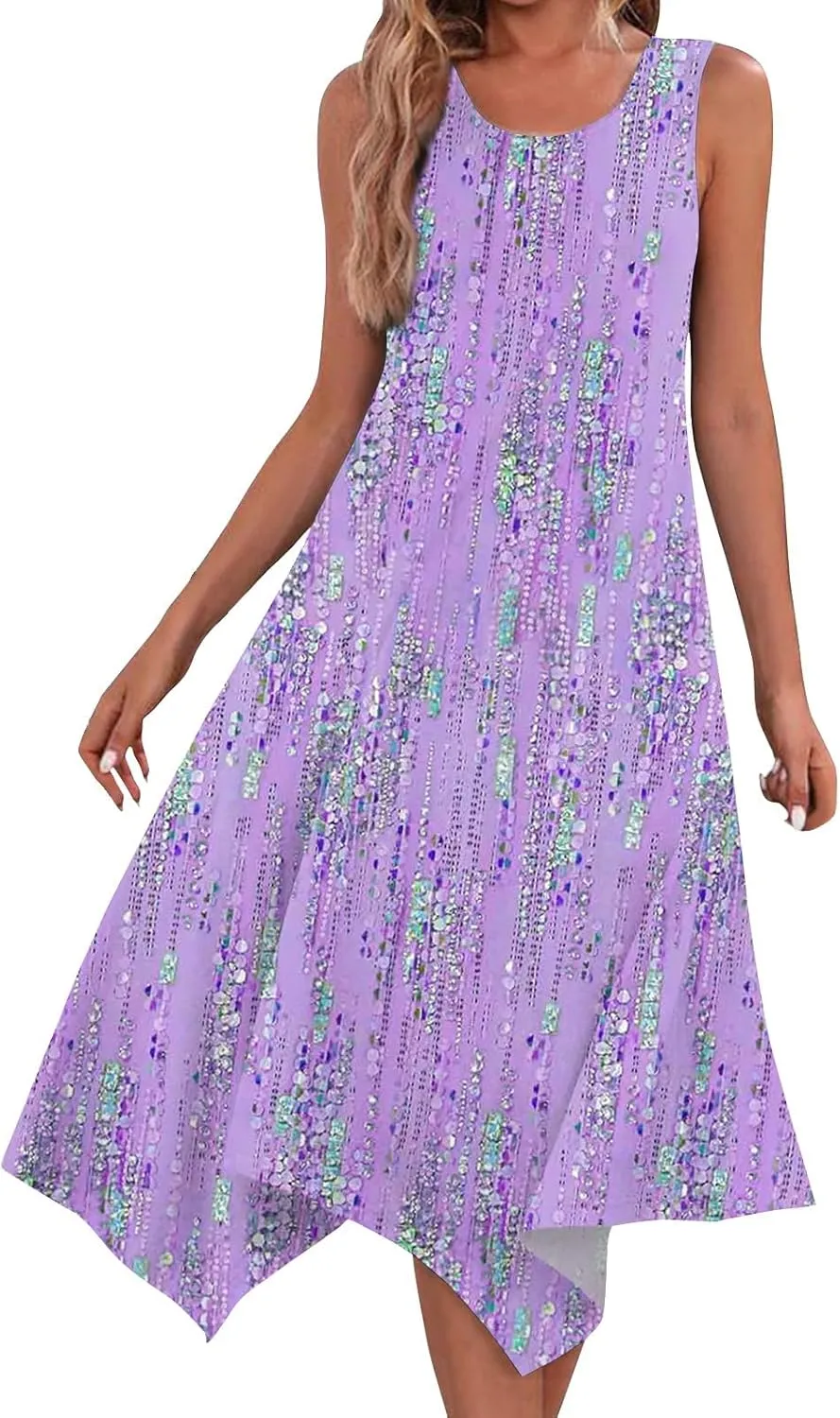 DOPOCQ Womens Summer Dresses Casual Plus Size Sleeveless Crewneck Tank Sundress Hawaiian Trendy Graphic Boho Midi Dresses