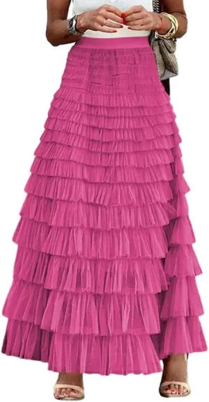 Elegant Fairy Tulle Tiered Skirt A Line Skirt Ruffle Layered Long Skirt