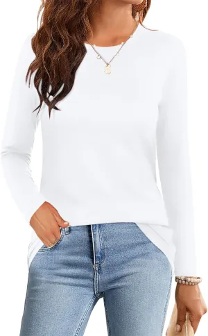 Elesomo Womens Tops Short/Long Sleeve T-Shirts Fitted Crewneck Tee