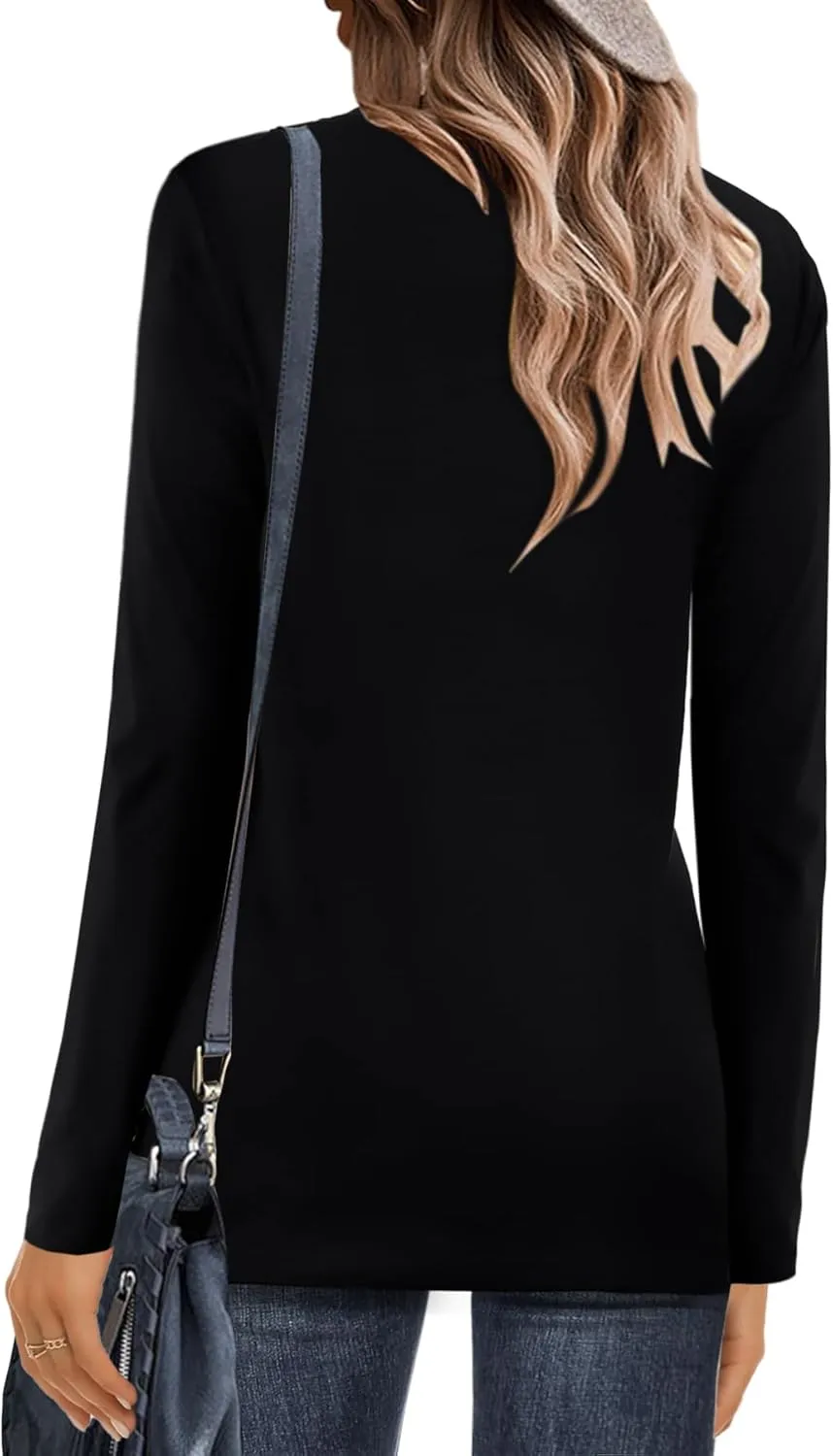 Elesomo Womens Tops Short/Long Sleeve T-Shirts Fitted Crewneck Tee
