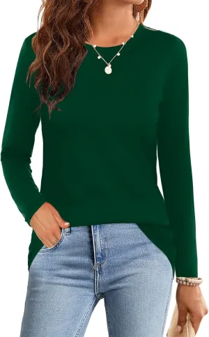 Elesomo Womens Tops Short/Long Sleeve T-Shirts Fitted Crewneck Tee