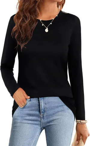 Elesomo Womens Tops Short/Long Sleeve T-Shirts Fitted Crewneck Tee