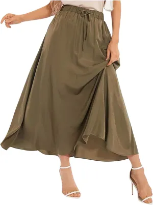 Fall Skirts for Women Elegant Polka Dot Swing Skirts Elastic High Waist Ruffle Pleated Skirt Trendy Plain Skirts