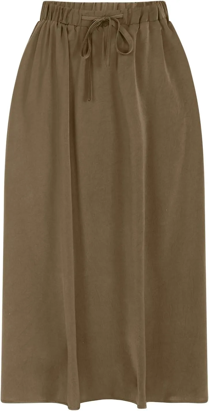 Fall Skirts for Women Elegant Polka Dot Swing Skirts Elastic High Waist Ruffle Pleated Skirt Trendy Plain Skirts