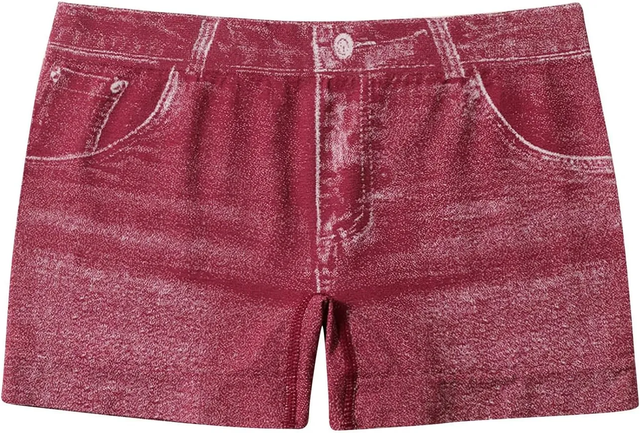 Faux Jeans Shorts for Women Summer Mid Rise Stretchy Denim Shorts Butt Lifting Slimming Ripped Shorts for Curvy Women