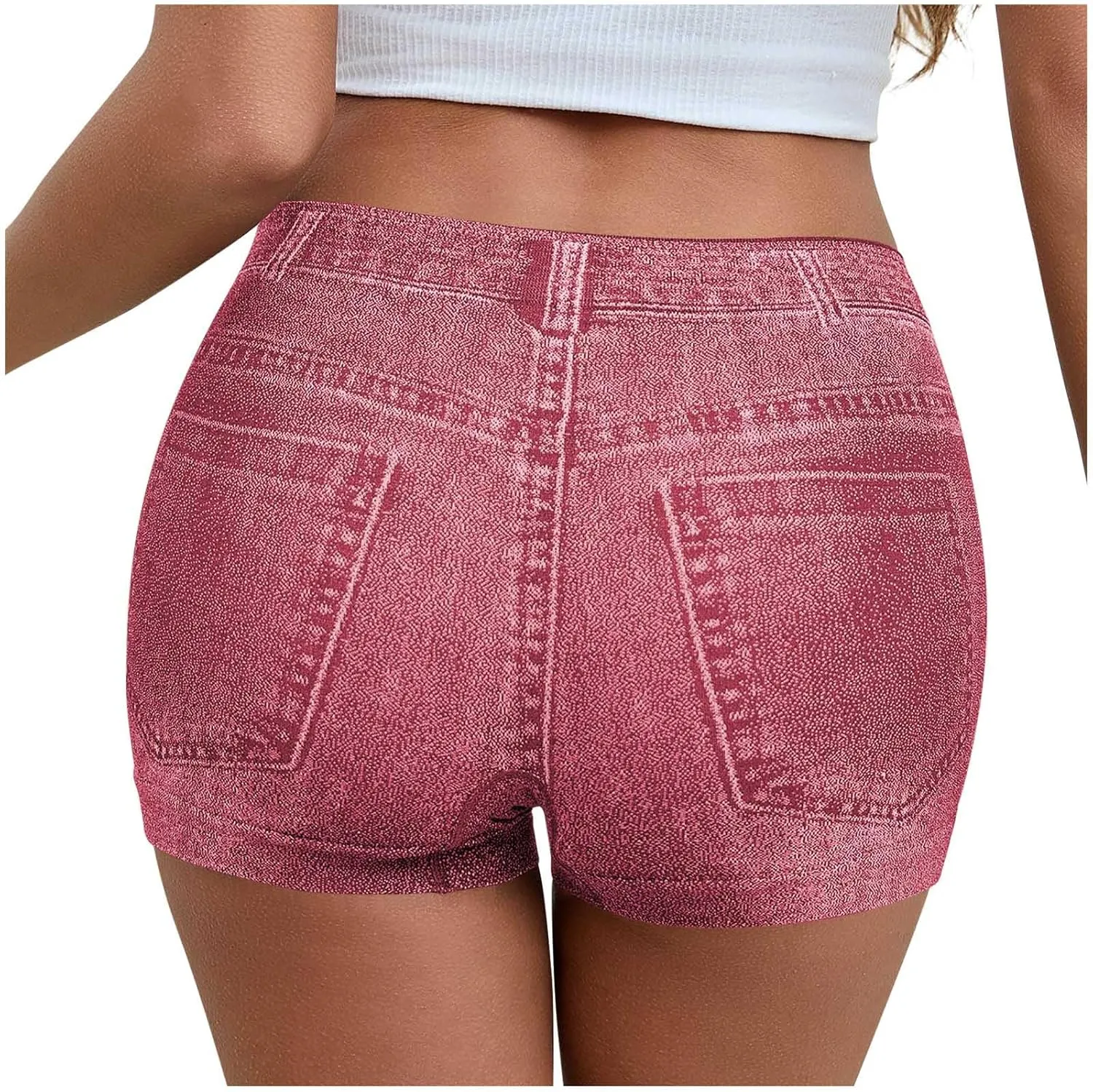 Faux Jeans Shorts for Women Summer Mid Rise Stretchy Denim Shorts Butt Lifting Slimming Ripped Shorts for Curvy Women