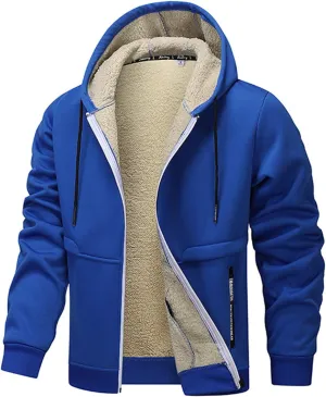Fleece Hoodie for Men Winter Warm Jacket Full Zip Sherpa Lined Sweatshirt Casual Work Coat Thick Coats with Pocket