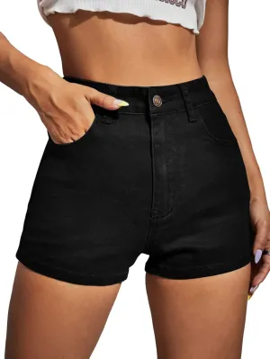 Floerns Women's Casual High Waist Denim Shorts Straight Leg Jean Shorts