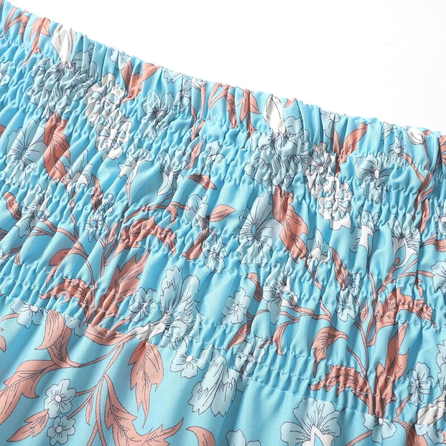 Floral Boho Skirts for Women 2025 Summer Elastic High Waisted Flowy Swing A-Line Ruffle Long Skirt