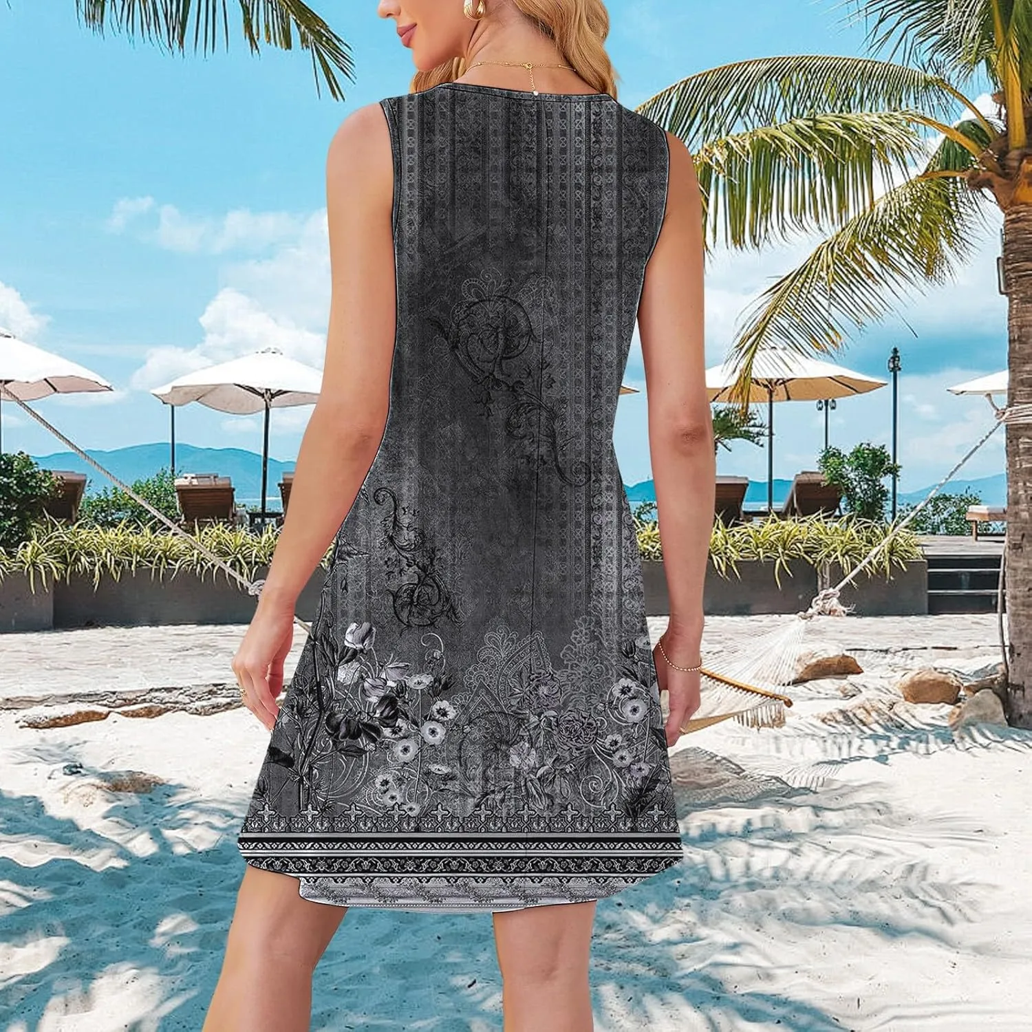 Floral Dresses for Women Womens with Pockets Summer Casual Tank Dress Sleeveless Midi Beach Dress Plus Size Dresses