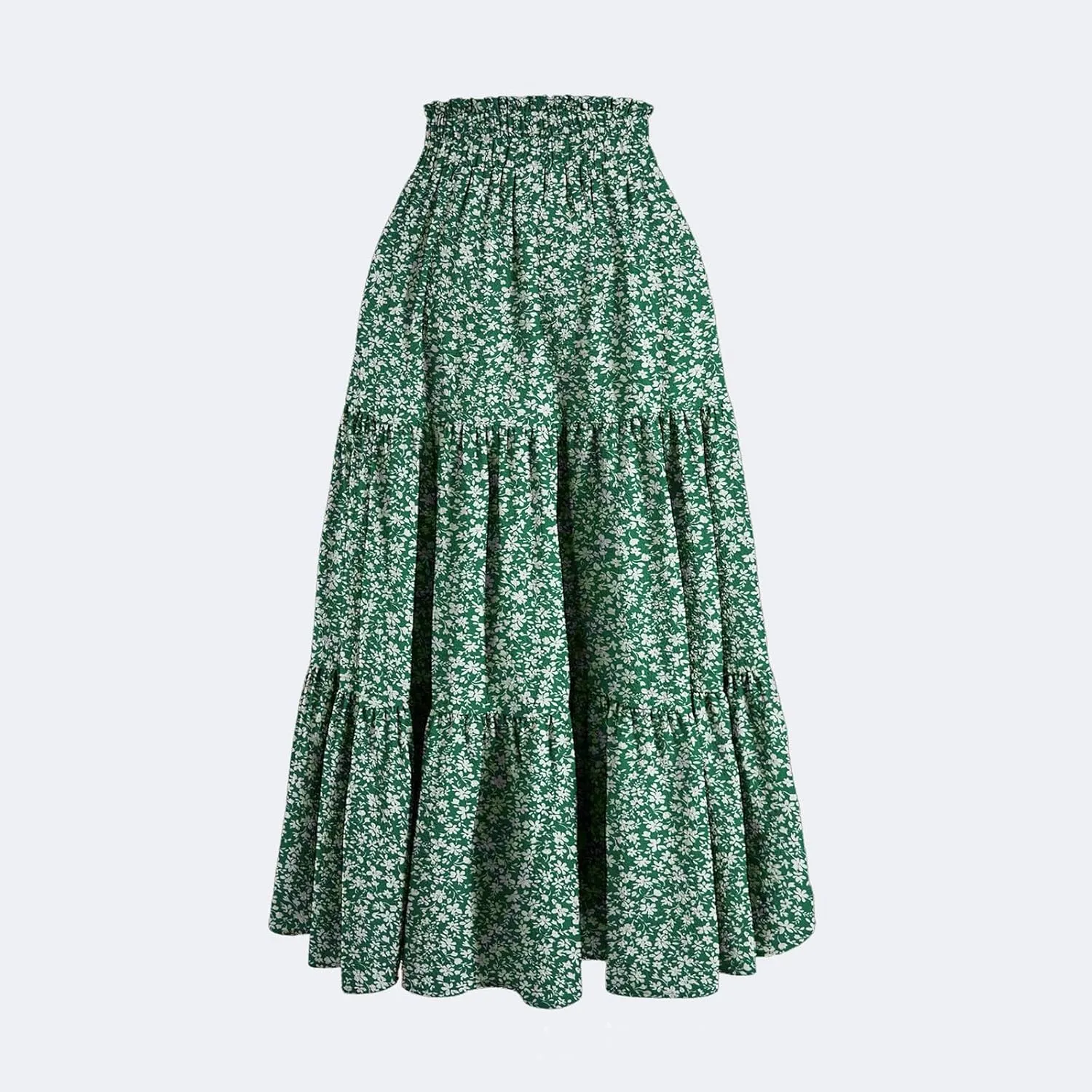 Floral Maxi Skirt for Women Summer Comfy Tiered Elastic High Waisted Skirts Vacation A-Line Flowy Swing Long Skirts