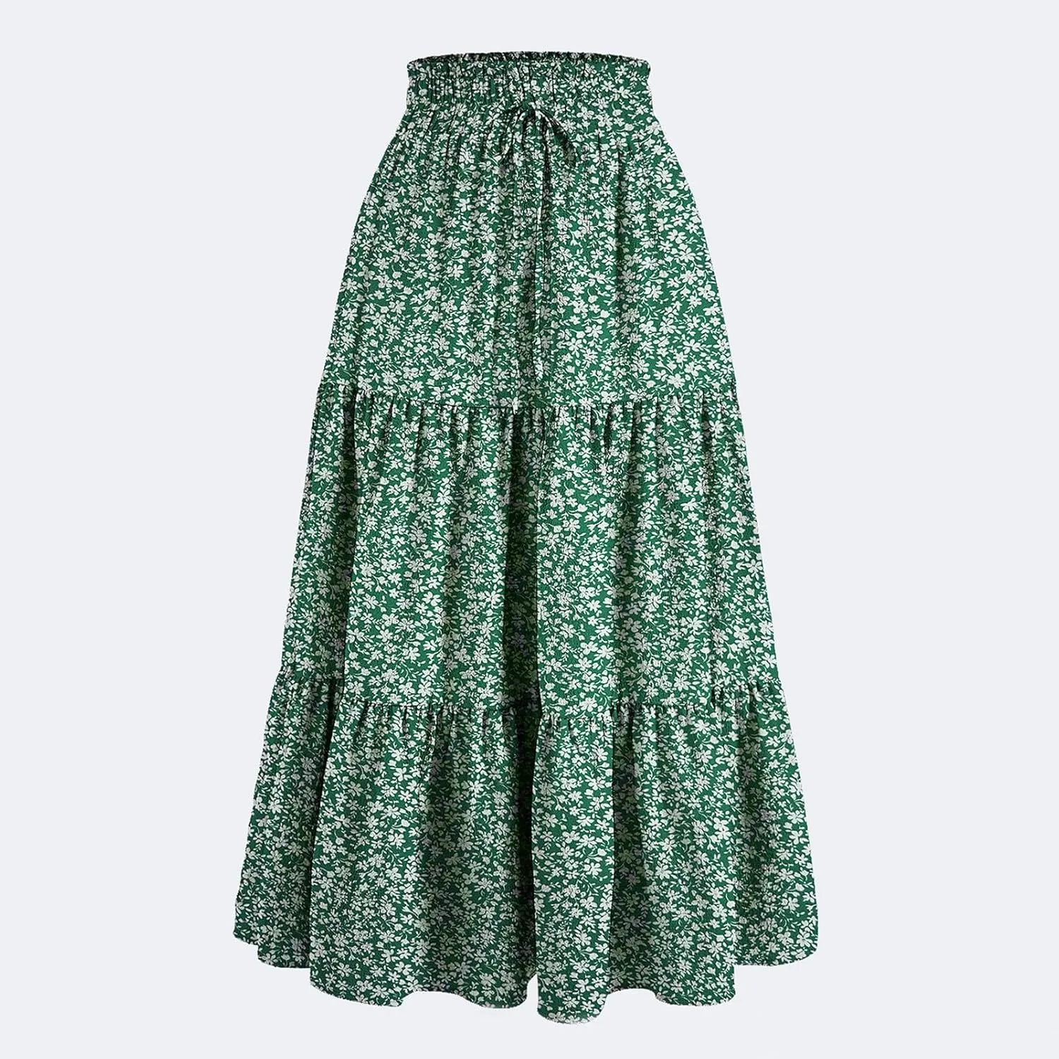 Floral Maxi Skirt for Women Summer Comfy Tiered Elastic High Waisted Skirts Vacation A-Line Flowy Swing Long Skirts