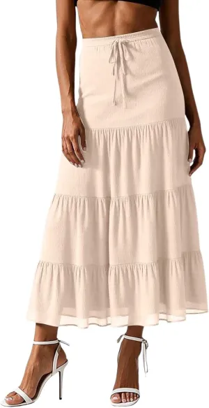 Floral Maxi Skirts for Women 2025 Summer Boho High Waisted Flowy A-Line Swing Ruffle Long Skirt
