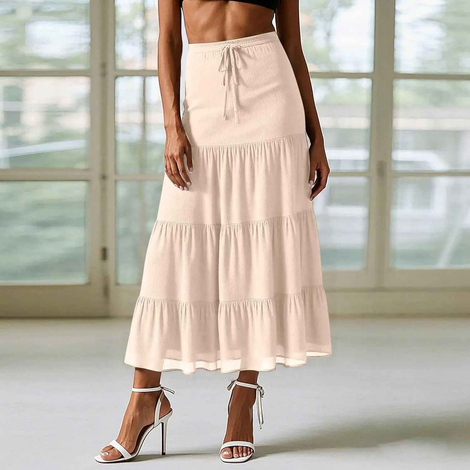 Floral Maxi Skirts for Women 2025 Summer Boho High Waisted Flowy A-Line Swing Ruffle Long Skirt