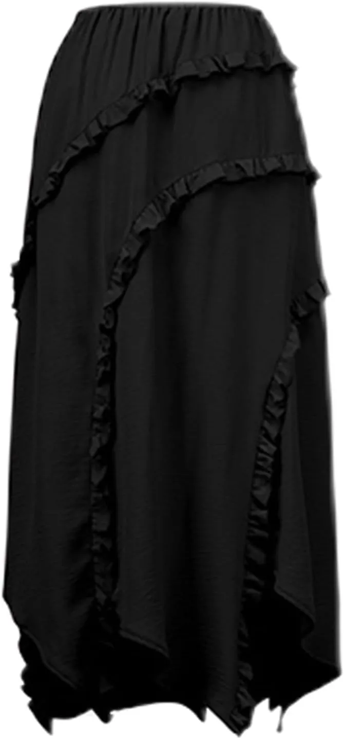 Floral Skirt with Slit for Women Trendy Solid Loose High Elastic Waist Pleated Summer Skirts Vacation Streetwear