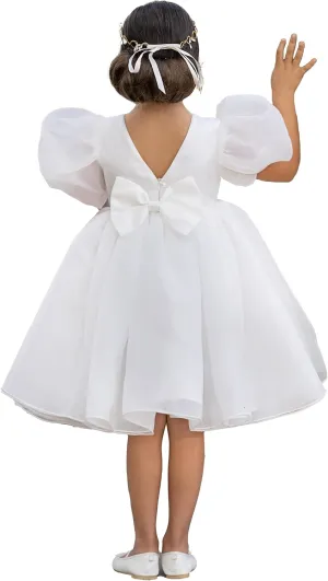 Flower Girl Dress Organza Toddler Dresses Puff Sleeve & Bow Bcak Girls Princess Dress for Wedding Birthday Party