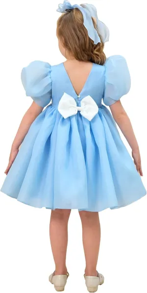 Flower Girl Dress Organza Toddler Dresses Puff Sleeve & Bow Bcak Girls Princess Dress for Wedding Birthday Party