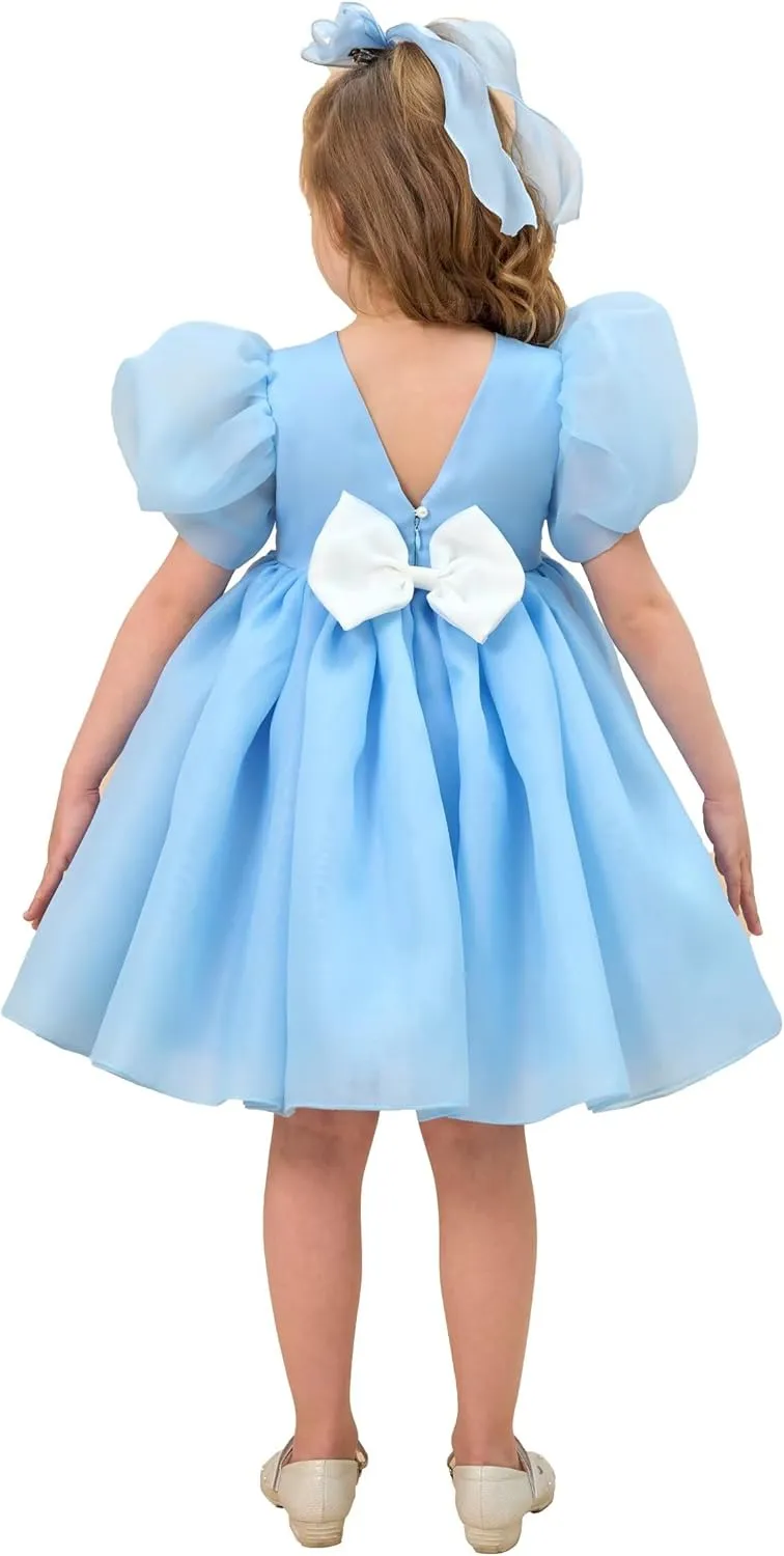 Flower Girl Dress Organza Toddler Dresses Puff Sleeve & Bow Bcak Girls Princess Dress for Wedding Birthday Party