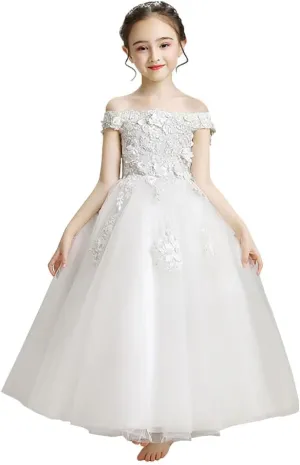 Flower Girls Dress for Wedding Elegant Off Shoulder Princess Party Dresses Long Tulle