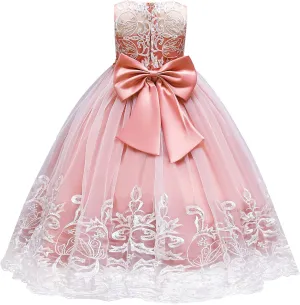 Flower Girls Lace Bridesmaid Dress Kids Wedding Pageant Party Long Prom Formal Ball Gown Princess Puffy Tulle Evening Dress
