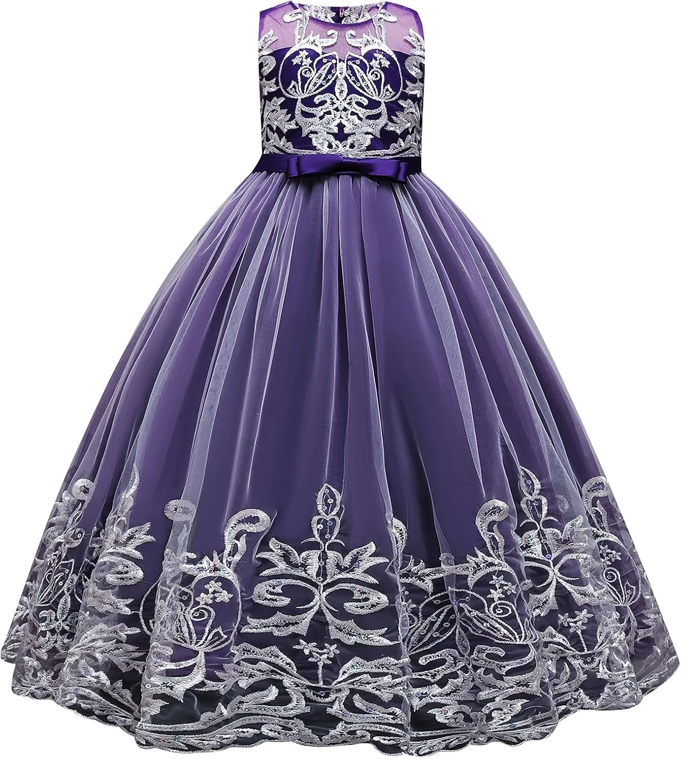 Flower Girls Lace Bridesmaid Dress Kids Wedding Pageant Party Long Prom Formal Ball Gown Princess Puffy Tulle Evening Dress