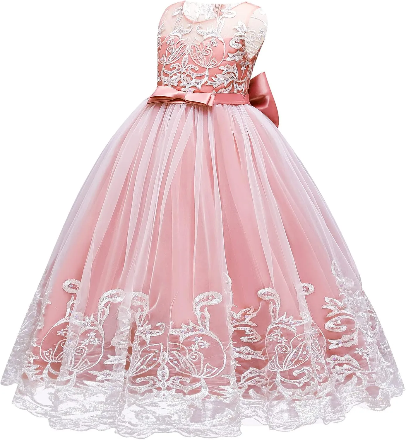 Flower Girls Lace Bridesmaid Dress Kids Wedding Pageant Party Long Prom Formal Ball Gown Princess Puffy Tulle Evening Dress