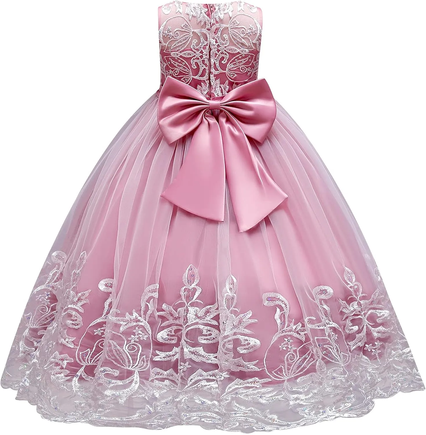 Flower Girls Lace Bridesmaid Dress Kids Wedding Pageant Party Long Prom Formal Ball Gown Princess Puffy Tulle Evening Dress