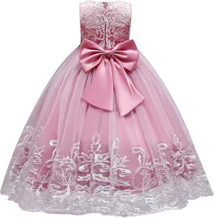 Flower Girls Lace Bridesmaid Dress Kids Wedding Pageant Party Long Prom Formal Ball Gown Princess Puffy Tulle Evening Dress