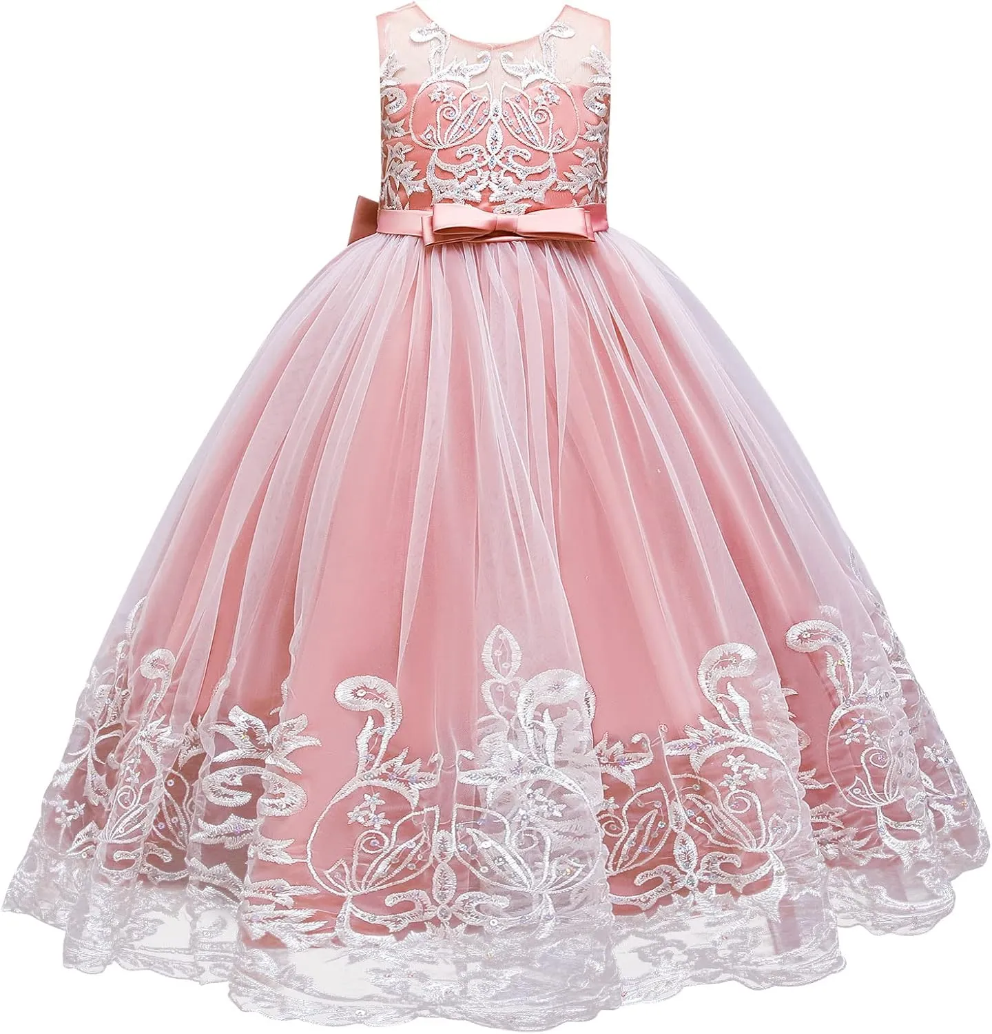 Flower Girls Lace Bridesmaid Dress Kids Wedding Pageant Party Long Prom Formal Ball Gown Princess Puffy Tulle Evening Dress