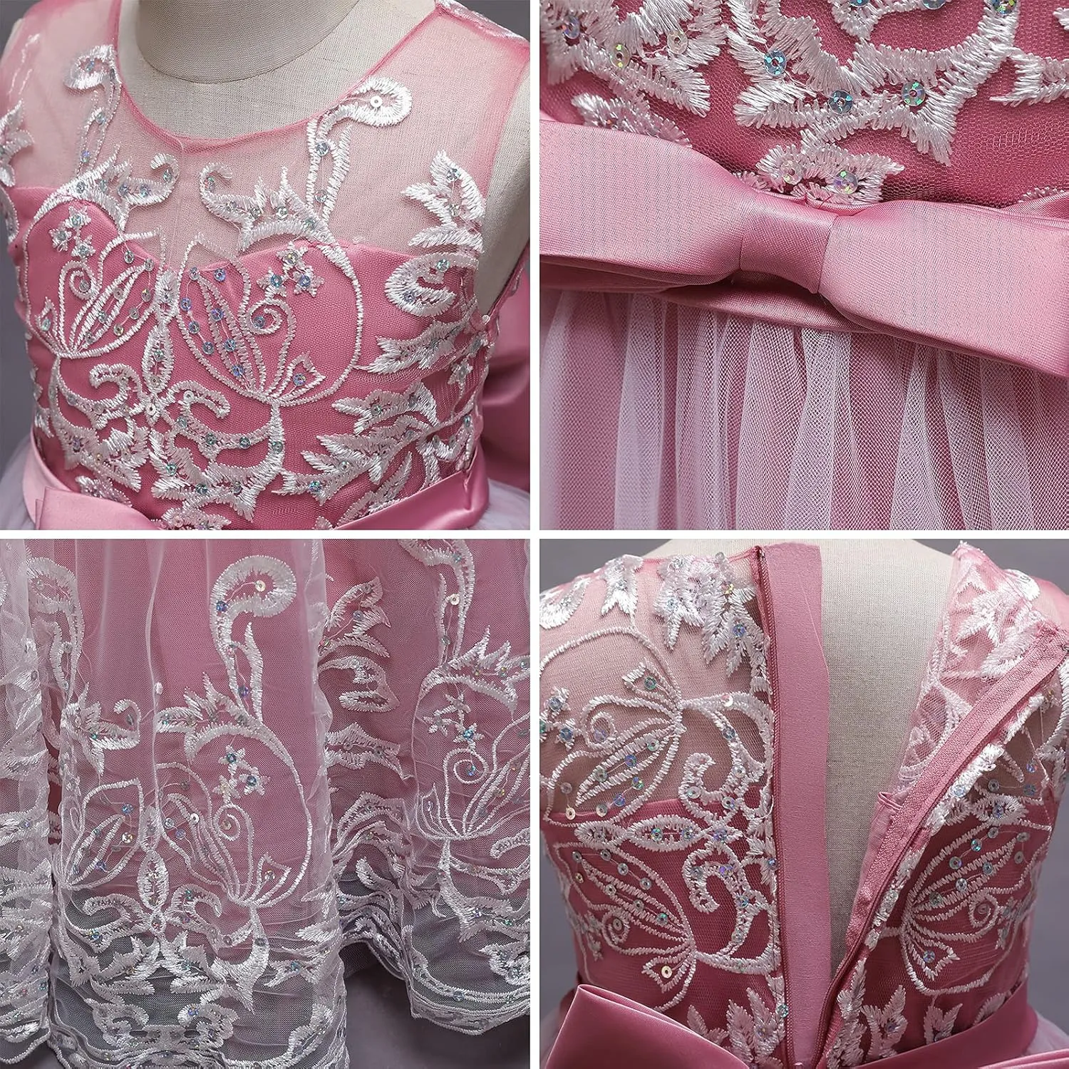 Flower Girls Lace Bridesmaid Dress Kids Wedding Pageant Party Long Prom Formal Ball Gown Princess Puffy Tulle Evening Dress