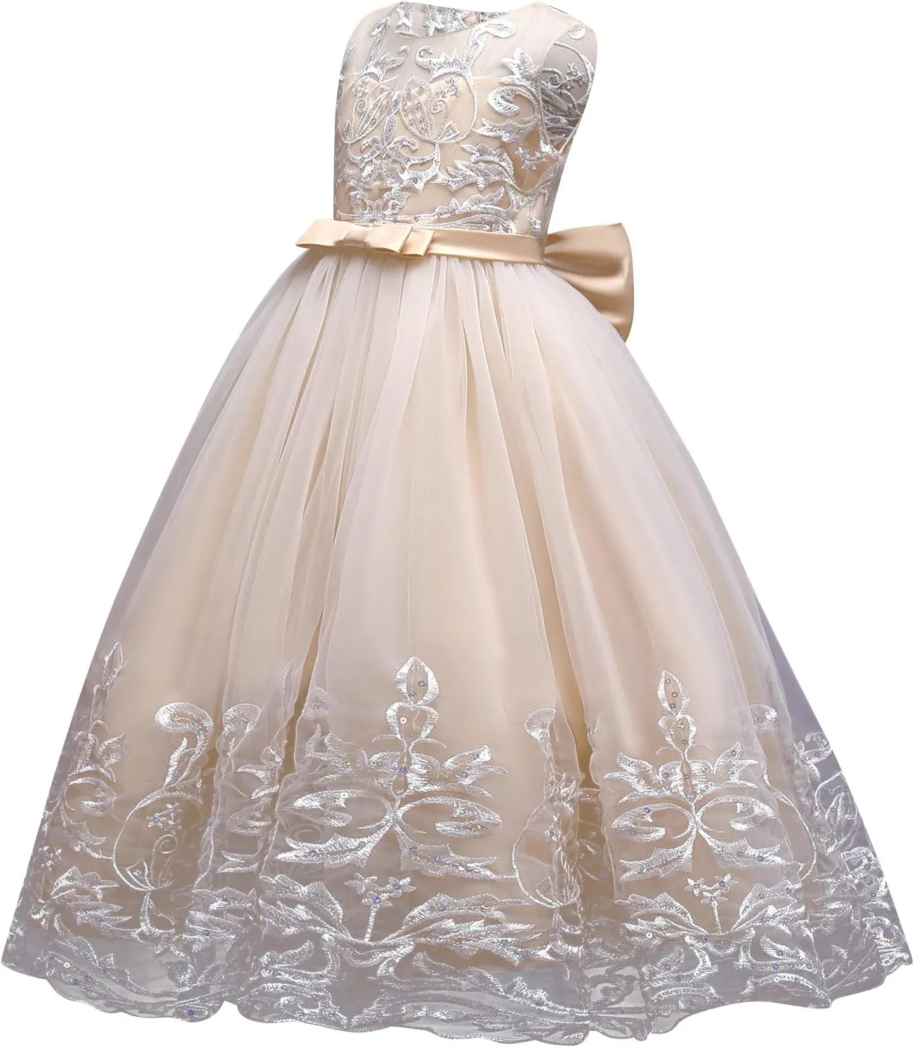 Flower Girls Lace Bridesmaid Dress Kids Wedding Pageant Party Long Prom Formal Ball Gown Princess Puffy Tulle Evening Dress