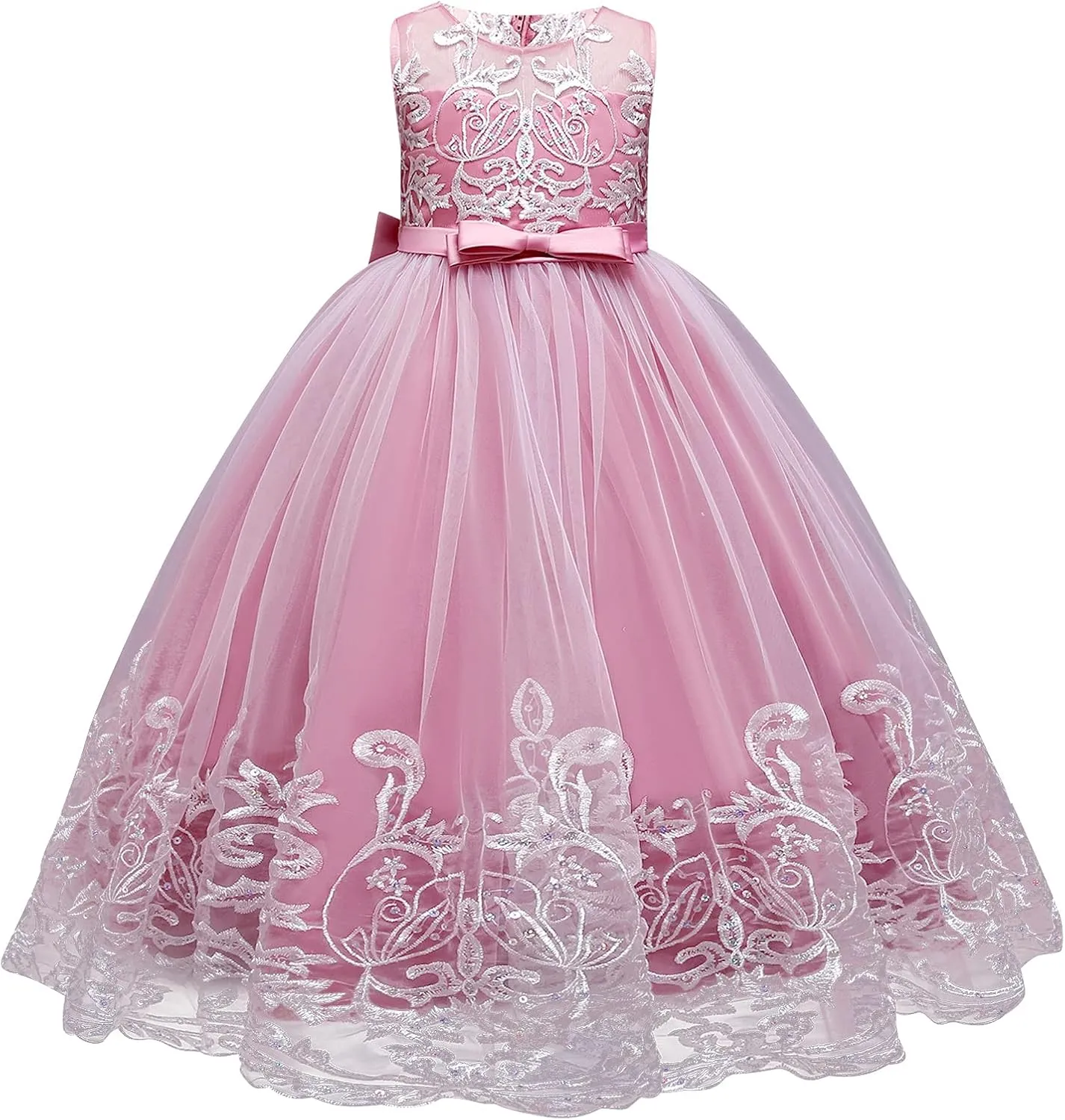 Flower Girls Lace Bridesmaid Dress Kids Wedding Pageant Party Long Prom Formal Ball Gown Princess Puffy Tulle Evening Dress