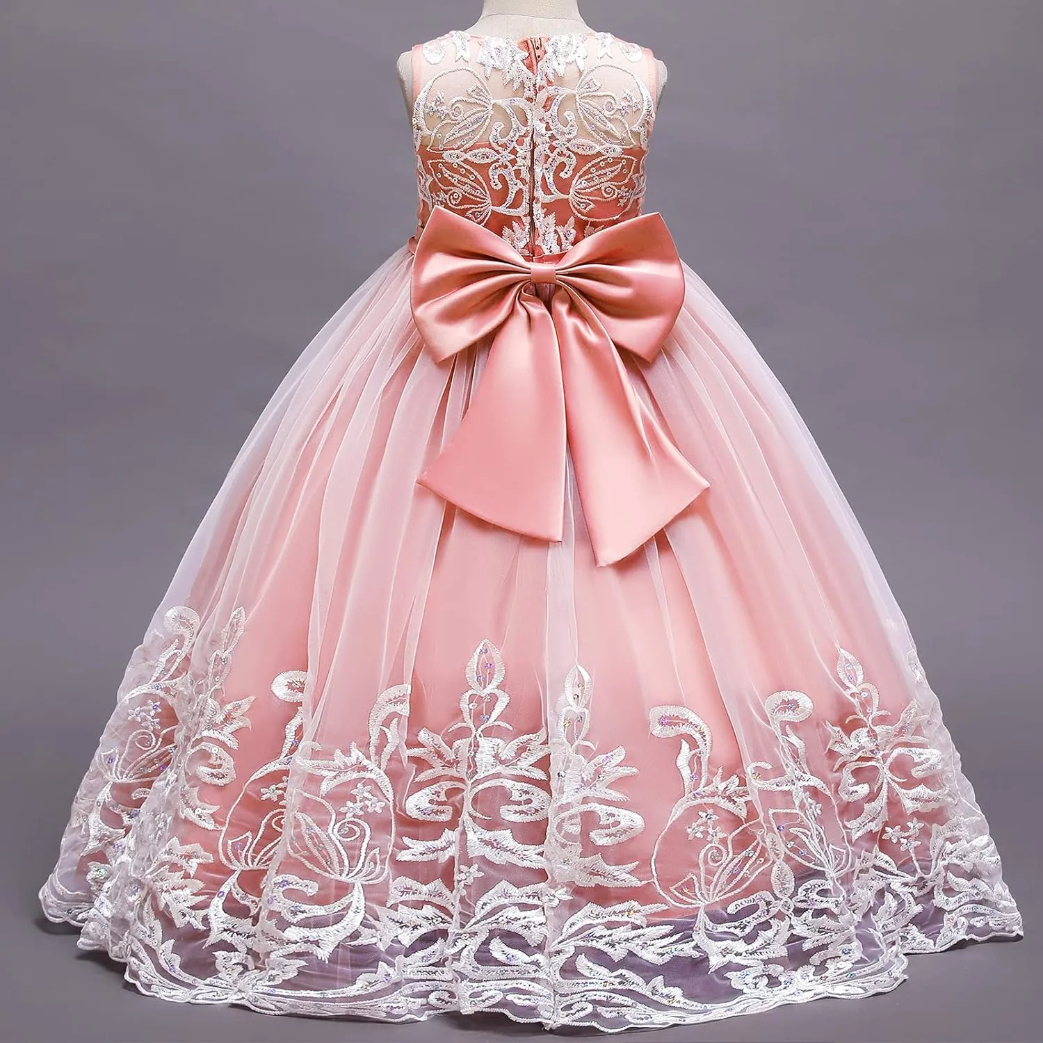 Flower Girls Lace Bridesmaid Dress Kids Wedding Pageant Party Long Prom Formal Ball Gown Princess Puffy Tulle Evening Dress