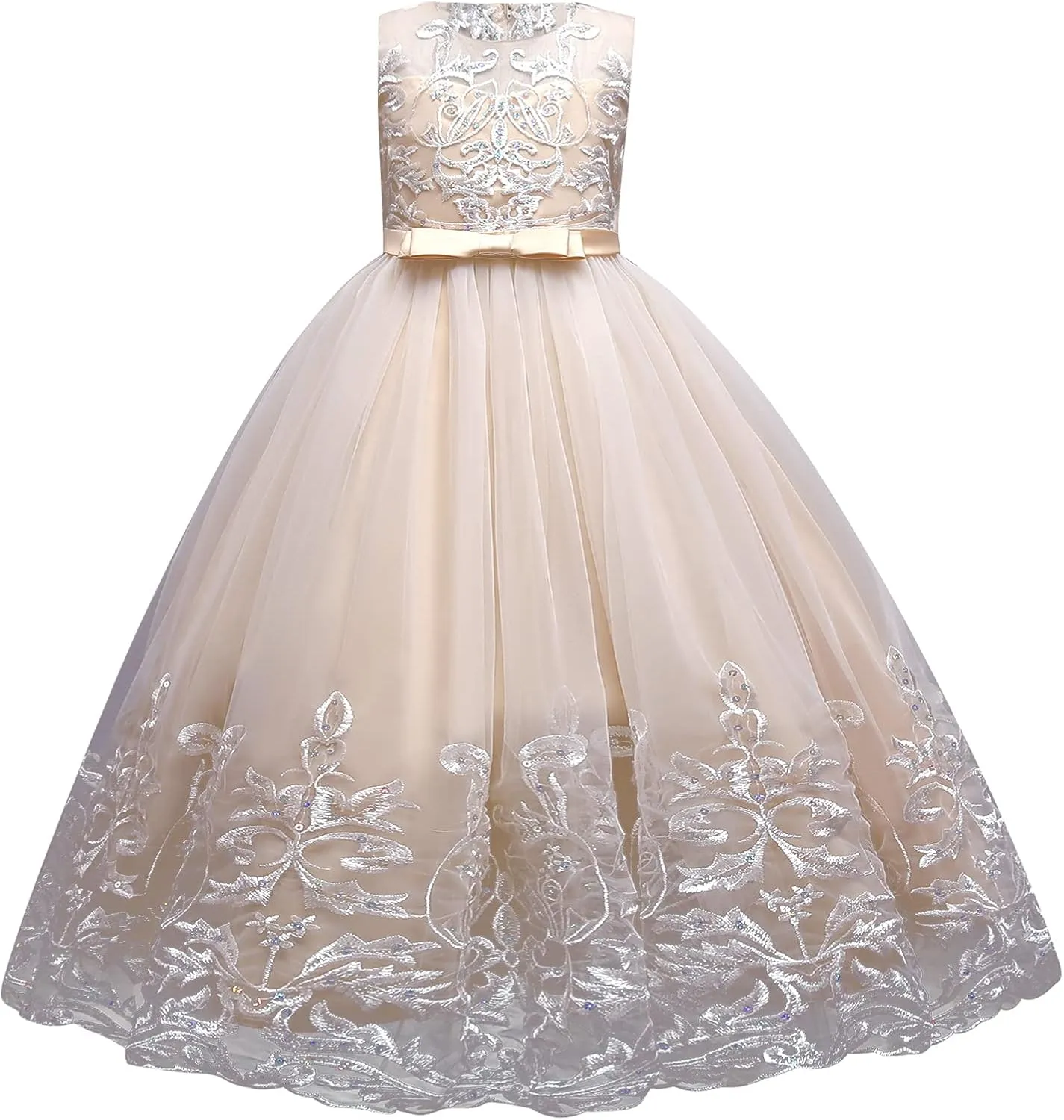 Flower Girls Lace Bridesmaid Dress Kids Wedding Pageant Party Long Prom Formal Ball Gown Princess Puffy Tulle Evening Dress