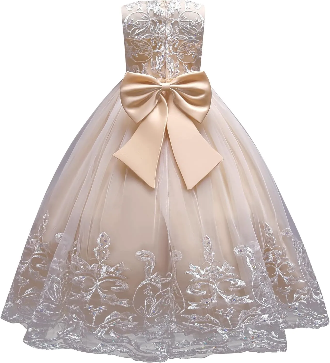 Flower Girls Lace Bridesmaid Dress Kids Wedding Pageant Party Long Prom Formal Ball Gown Princess Puffy Tulle Evening Dress