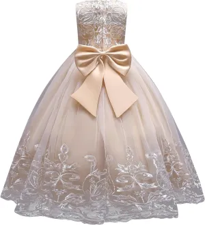 Flower Girls Lace Bridesmaid Dress Kids Wedding Pageant Party Long Prom Formal Ball Gown Princess Puffy Tulle Evening Dress
