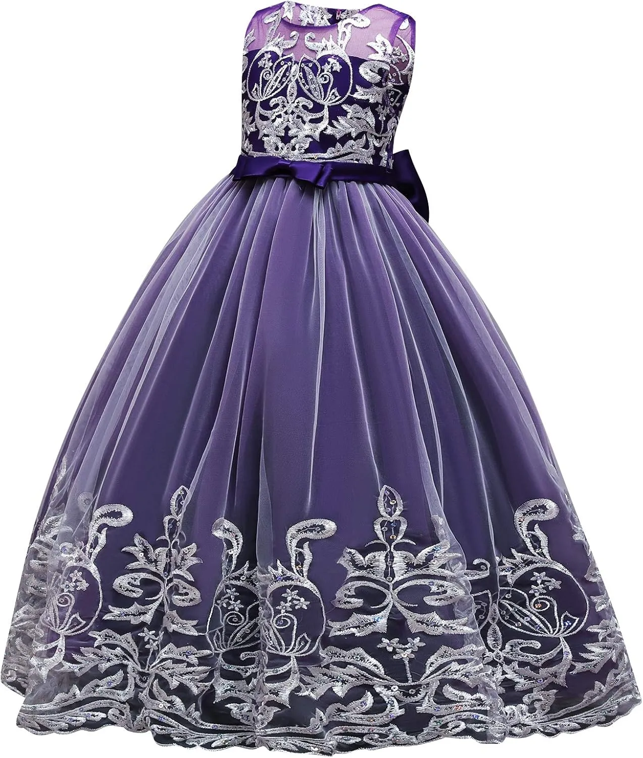 Flower Girls Lace Bridesmaid Dress Kids Wedding Pageant Party Long Prom Formal Ball Gown Princess Puffy Tulle Evening Dress