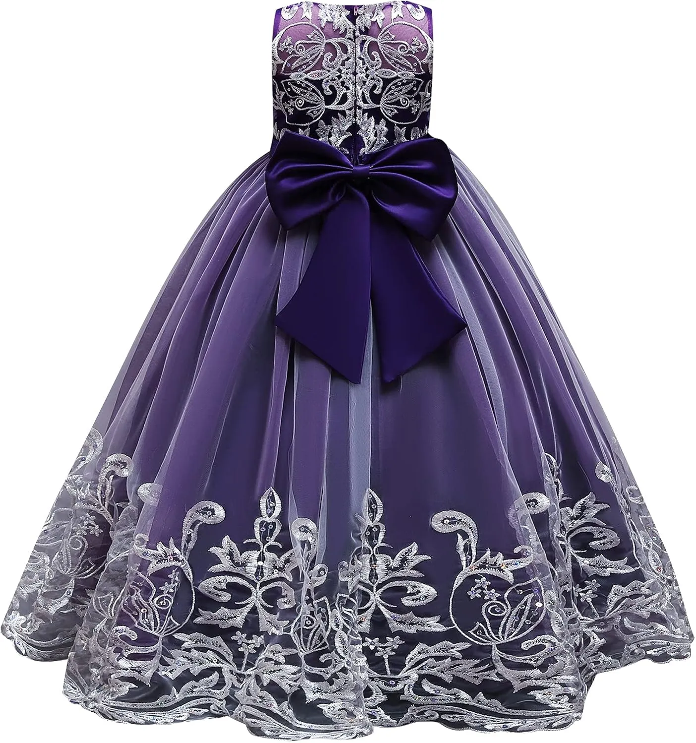 Flower Girls Lace Bridesmaid Dress Kids Wedding Pageant Party Long Prom Formal Ball Gown Princess Puffy Tulle Evening Dress