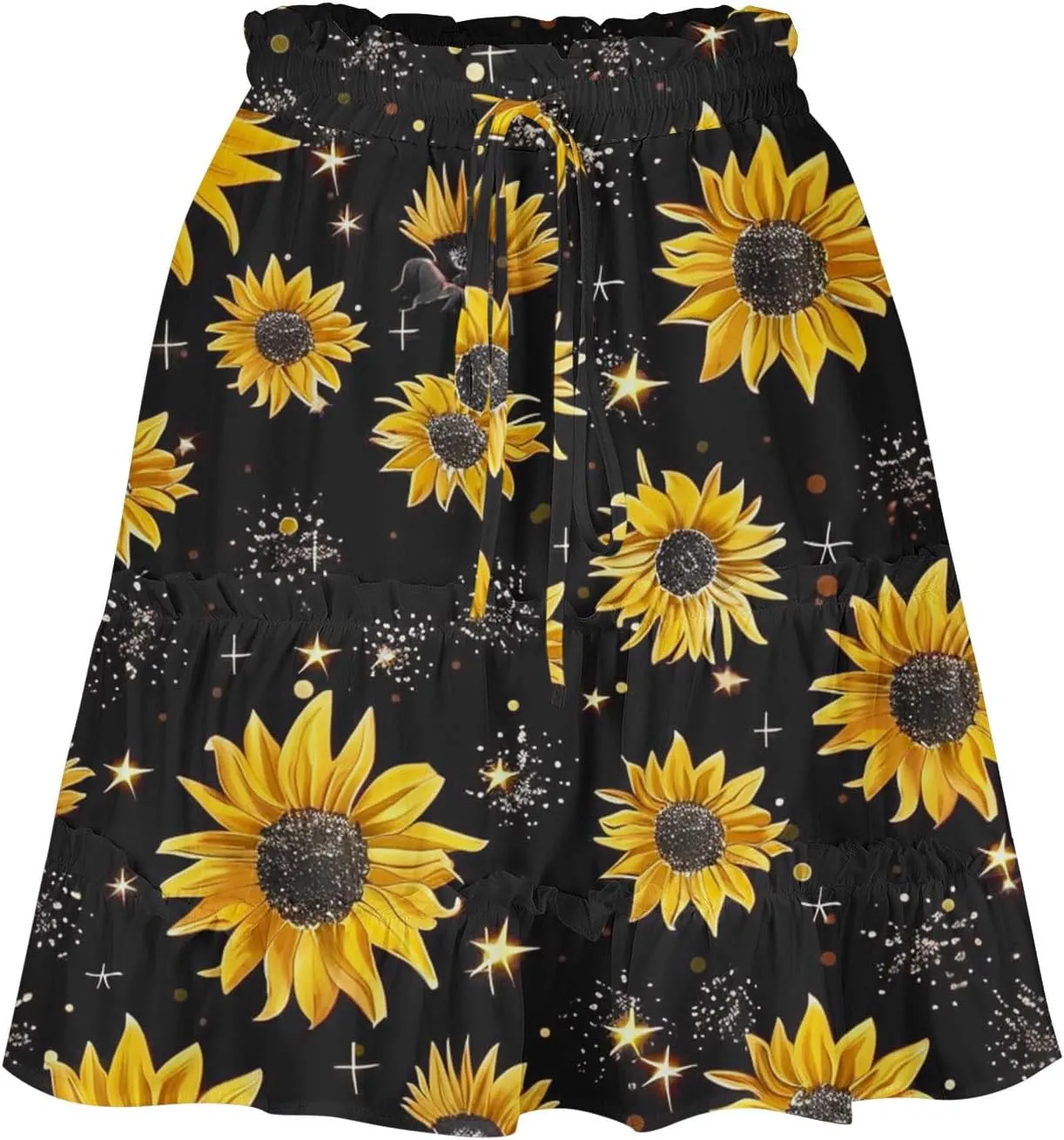 Flowy Floral Mini Skirts for Women High Waisted Boho Skirt Elastic Drawstring Tiered Skirts Ruffle Beach Skirt