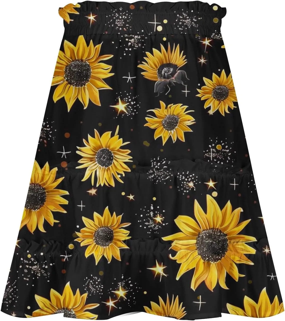 Flowy Floral Mini Skirts for Women High Waisted Boho Skirt Elastic Drawstring Tiered Skirts Ruffle Beach Skirt