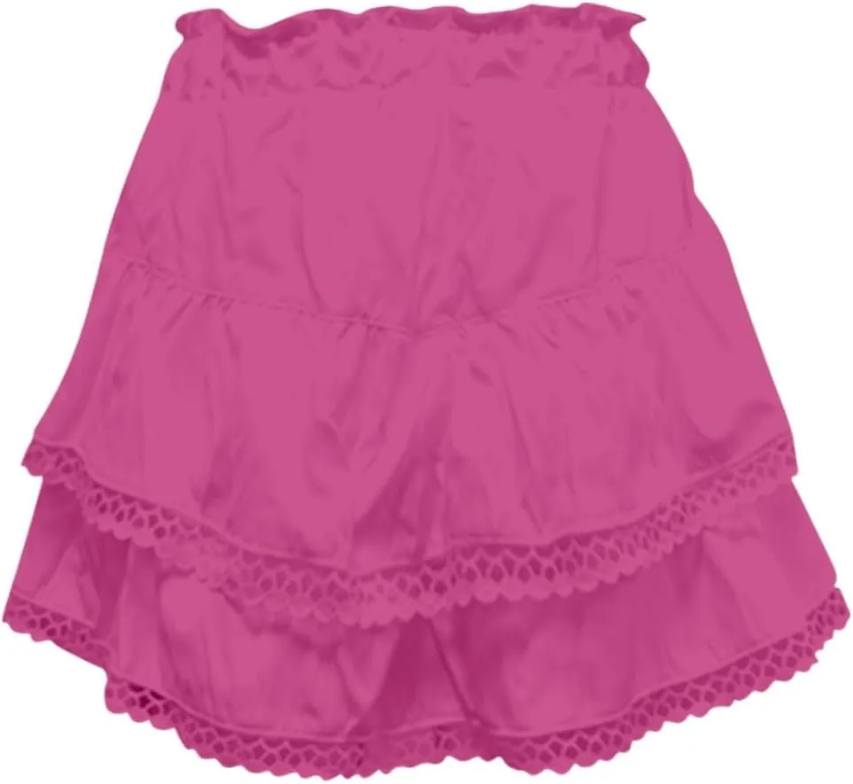 Flowy Skirts for Women Elastic High Waisted Pleated Mini Skirts Casual Summer Y2k Ruffle Skirt Lace Trim Boho Skirts