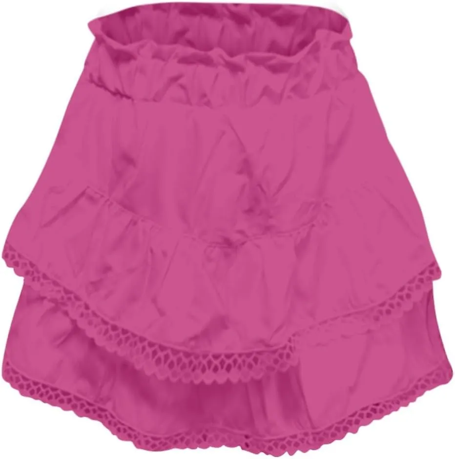 Flowy Skirts for Women Elastic High Waisted Pleated Mini Skirts Casual Summer Y2k Ruffle Skirt Lace Trim Boho Skirts
