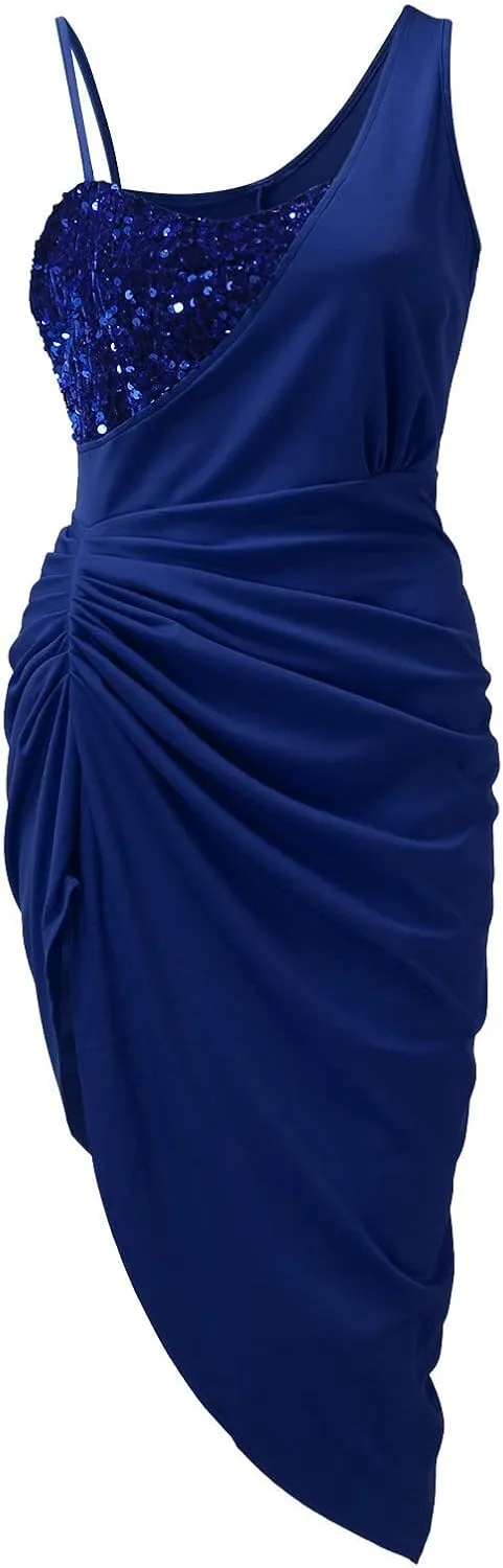 Formal Gowns for Women 2024 Elegant Ruched One-Shoulder Splice Midi Dress Sexy Side Shirring Sleeveless Evening Gowns