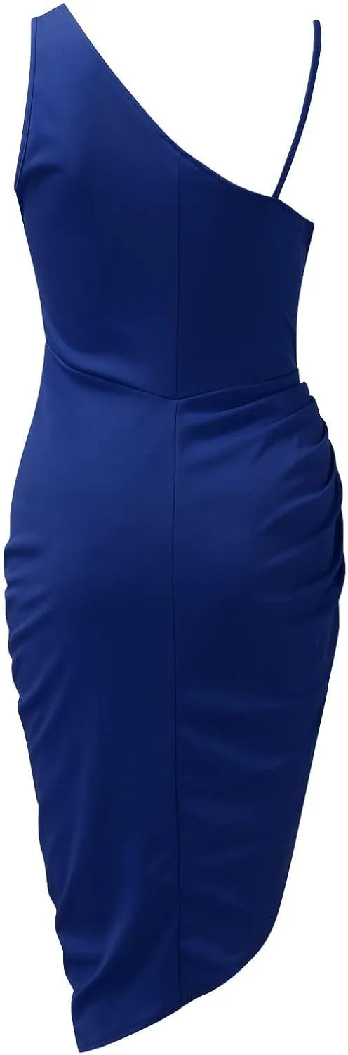 Formal Gowns for Women 2024 Elegant Ruched One-Shoulder Splice Midi Dress Sexy Side Shirring Sleeveless Evening Gowns