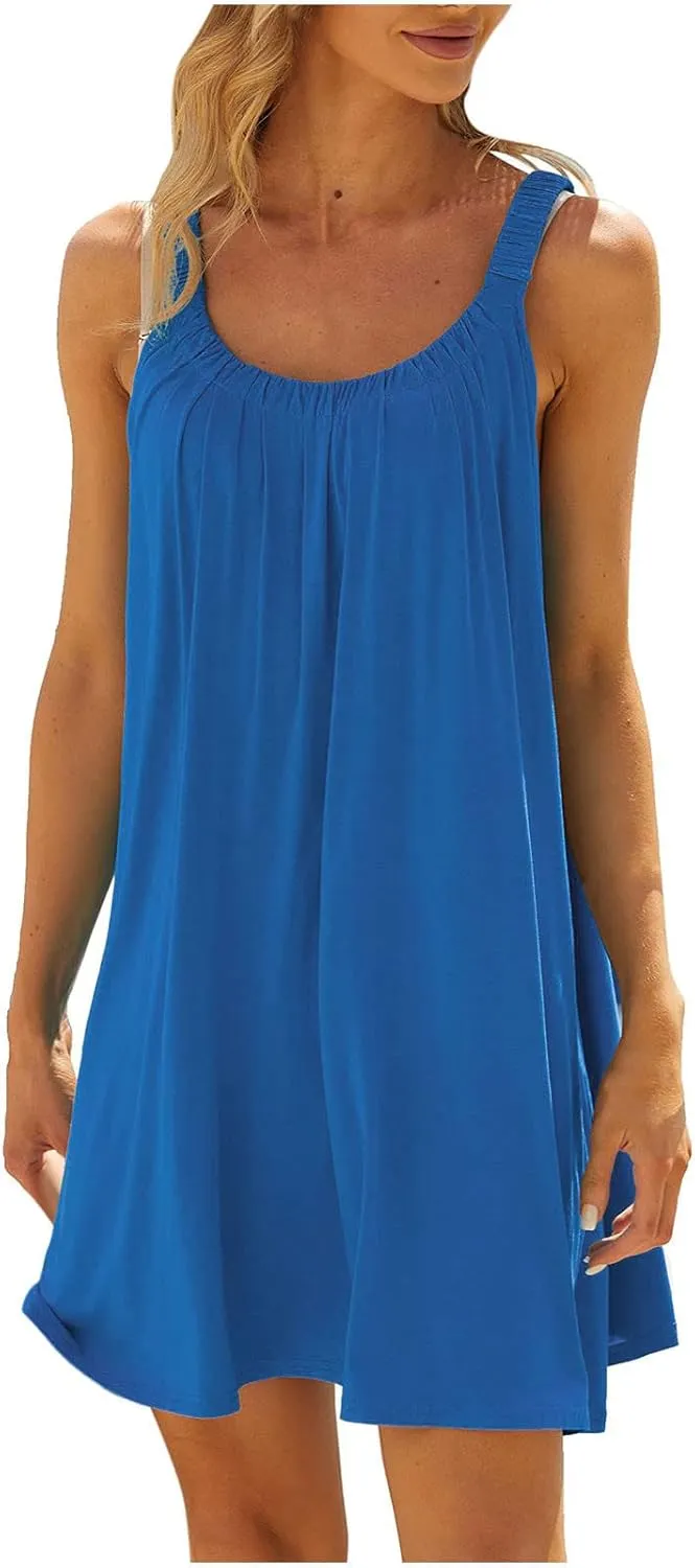 FZYLQY Summer Dresses for Womens 2024 Casual Beach Tank Dress Fashion Solid Color Boho Dress Sleeveless Cover Up Sundress